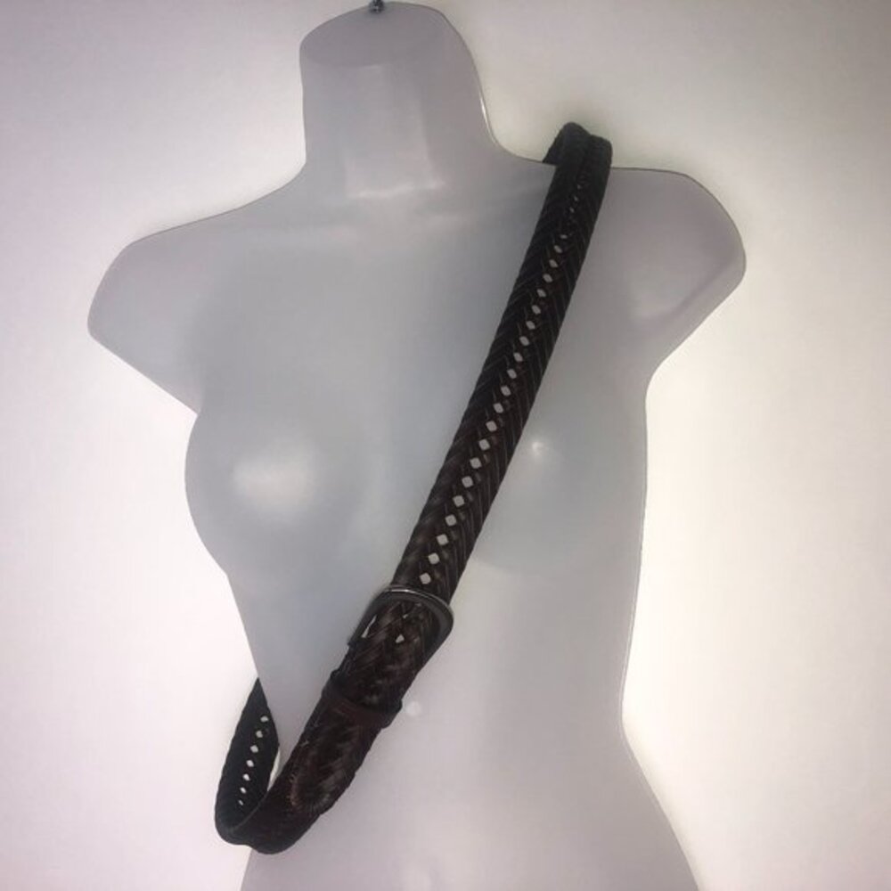 Western‎ Brown Leather Weave Belt with Metal Buckle